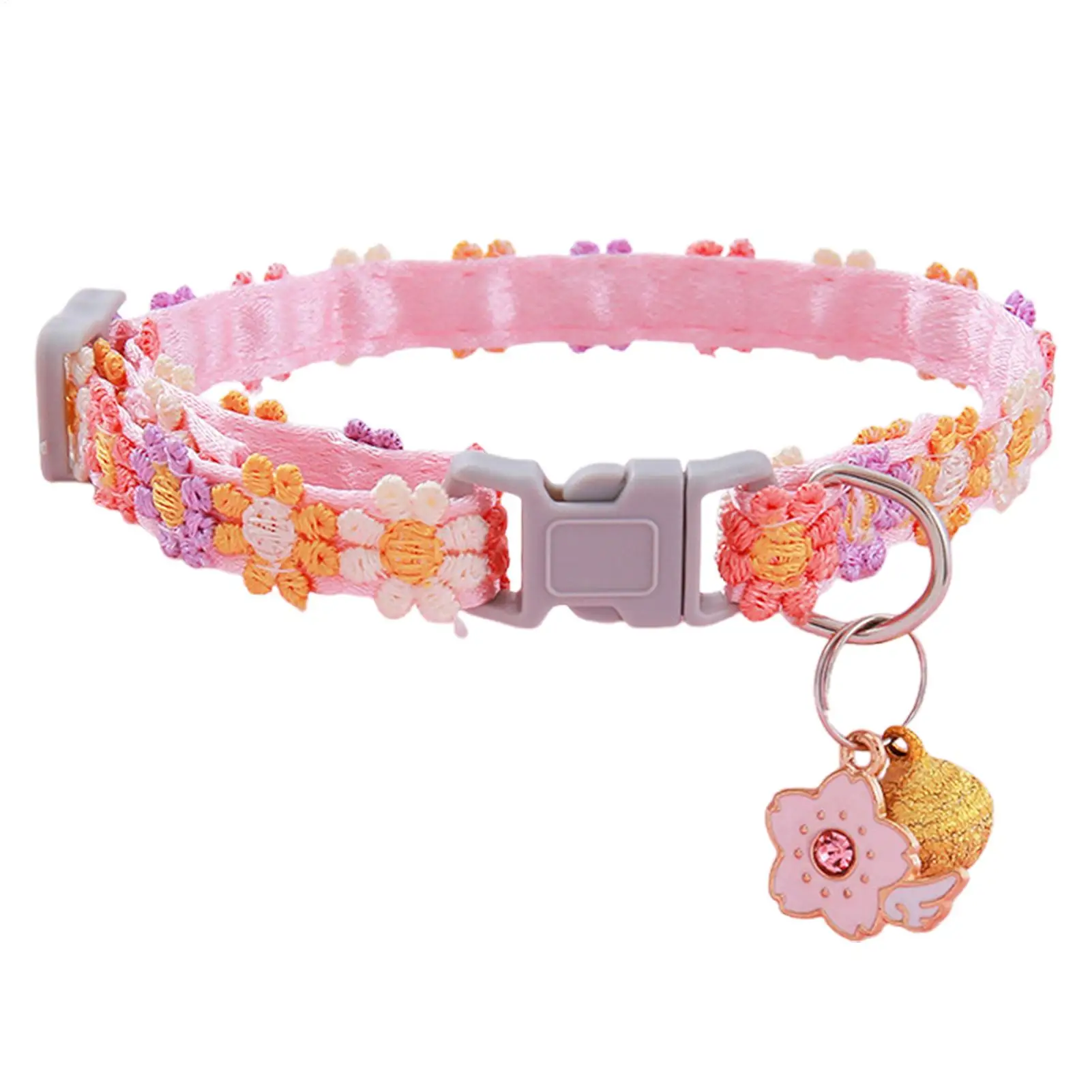 Kätzchen-Halsband mit Sicherheitsverschluss, Buntes Blumenmuster, Verstellbares Haustier-Halsband mit Glocke, Niedliches Katzenkostüm-Zubehör