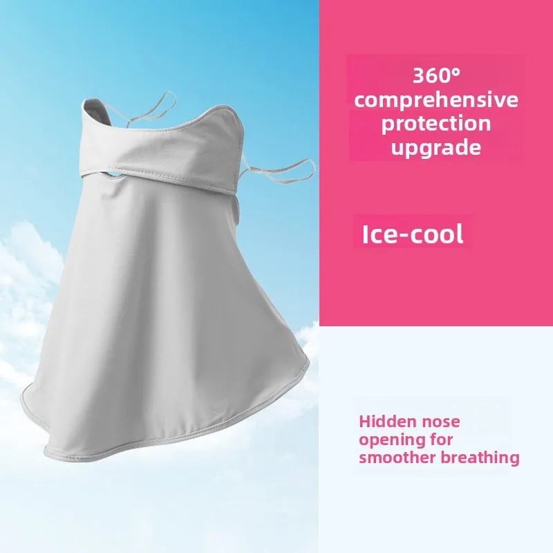 Women Summer Ice Silk Sunscreen Face Mask with UV Protection Cool Breathable Thin Full Face Neck Protection Sunshade Cover