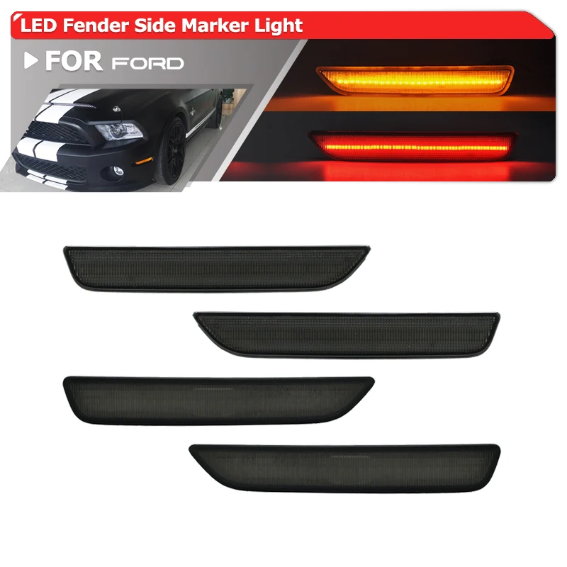 

Euro-Style Smoked F&R Amber Red Led Fender Flare Side Marker Lights For Ford Mustang 2010-2014 OEM# AR3Z-15A201-A AR3Z-15A201-B