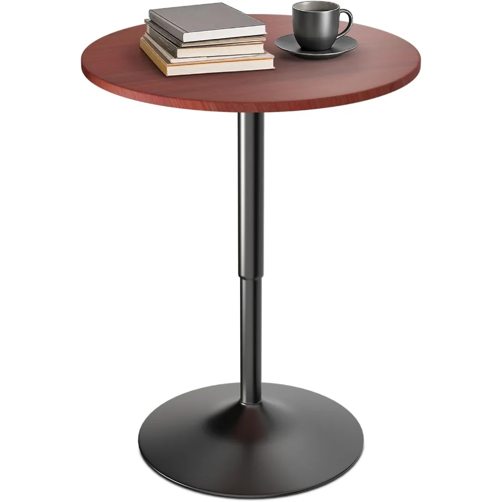 Meja Bar - Tinggi Dapat Disesuaikan, Model Pub dan Putar 360 Derajat, Meja Tinggi untuk Bar/Pub/Bistro dengan Permukaan MDF (Warna Kayu Merah)