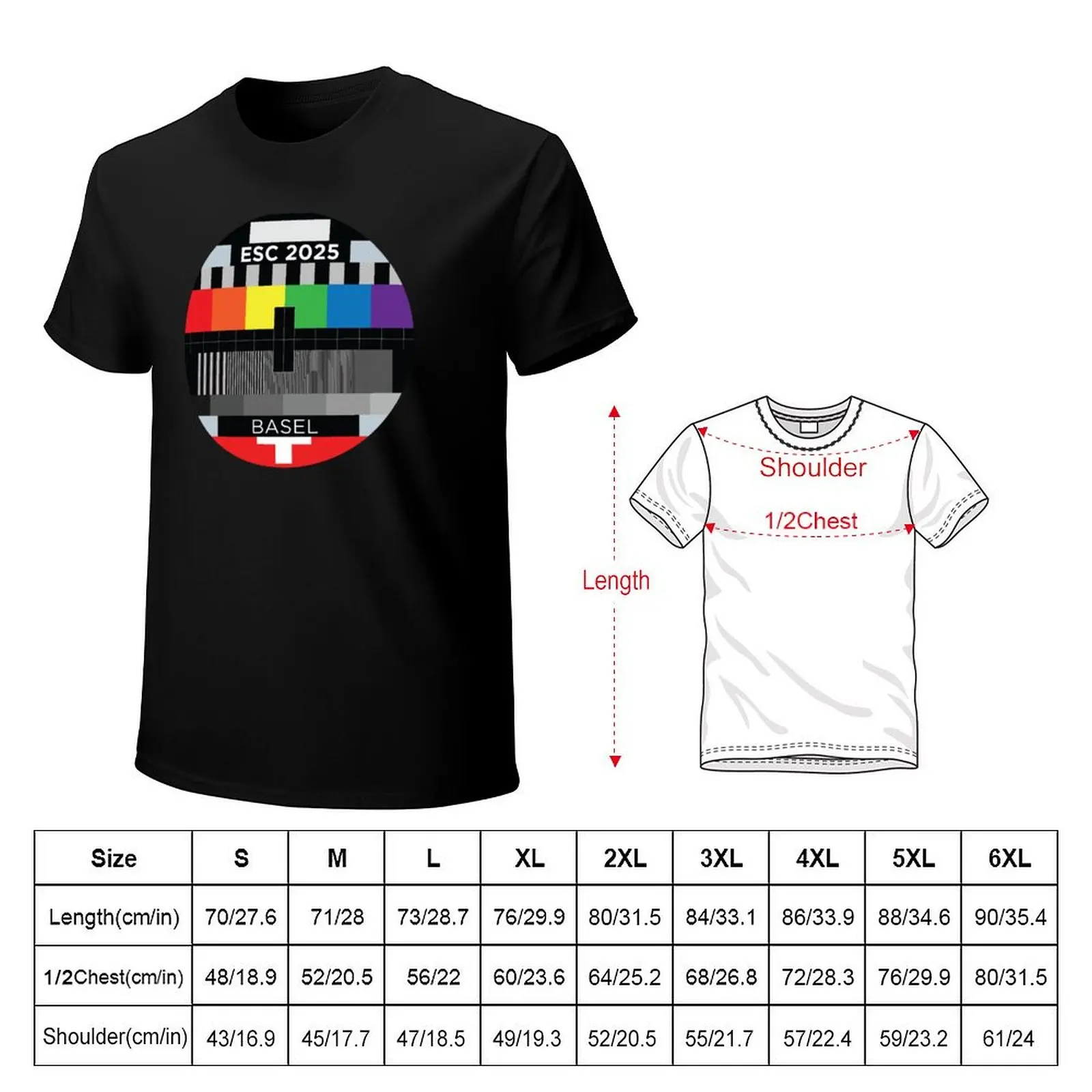 ESC Testcard [2025, Basel] T-Shirt Trendy Pattern T-Shirt for Men