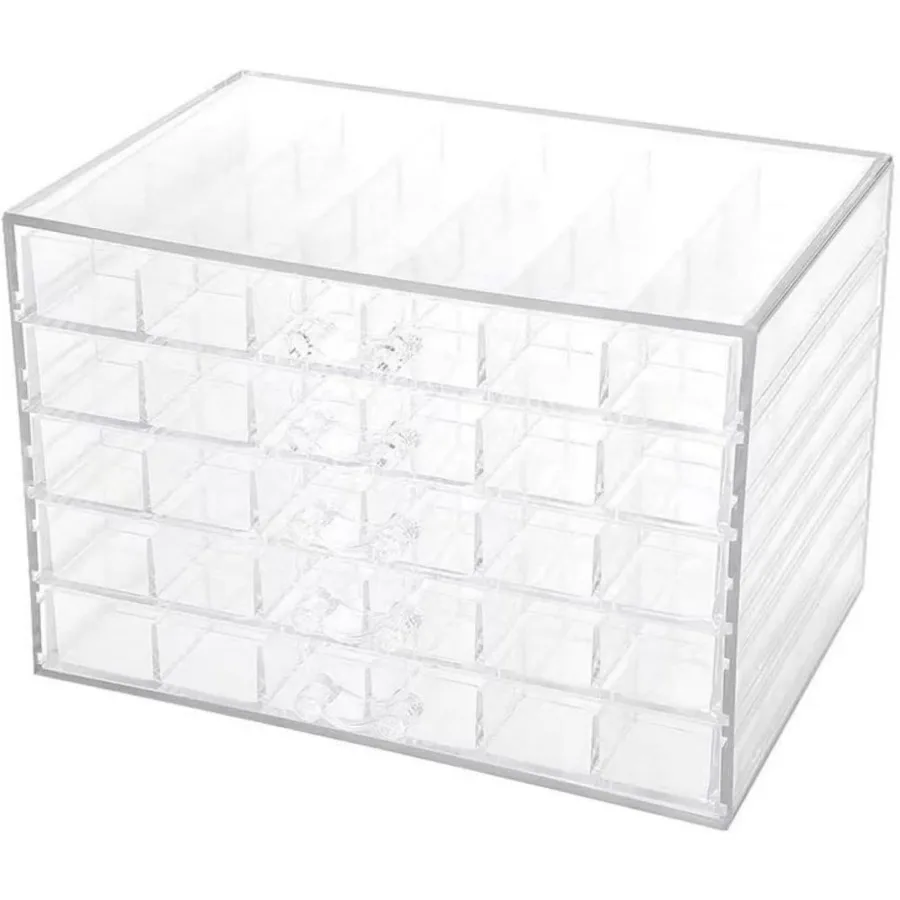

Acrylic Jewelry Organizer Box with 5 Drawers and 120 Grids for Efficient Storage of Rings Earrings and Necklaces Clear Design I