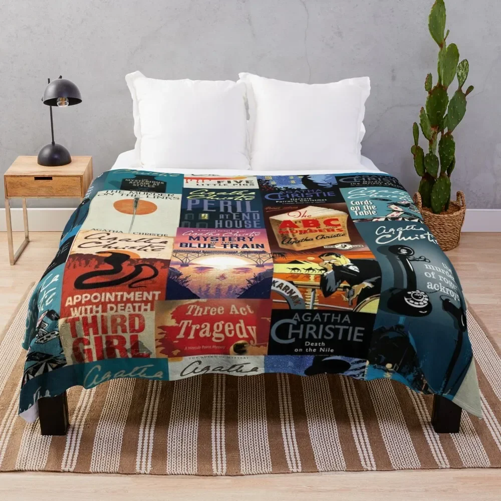 Agatha Christie Hercule Poirot Books Poster Throw Blanket Sofas Tourist Blankets