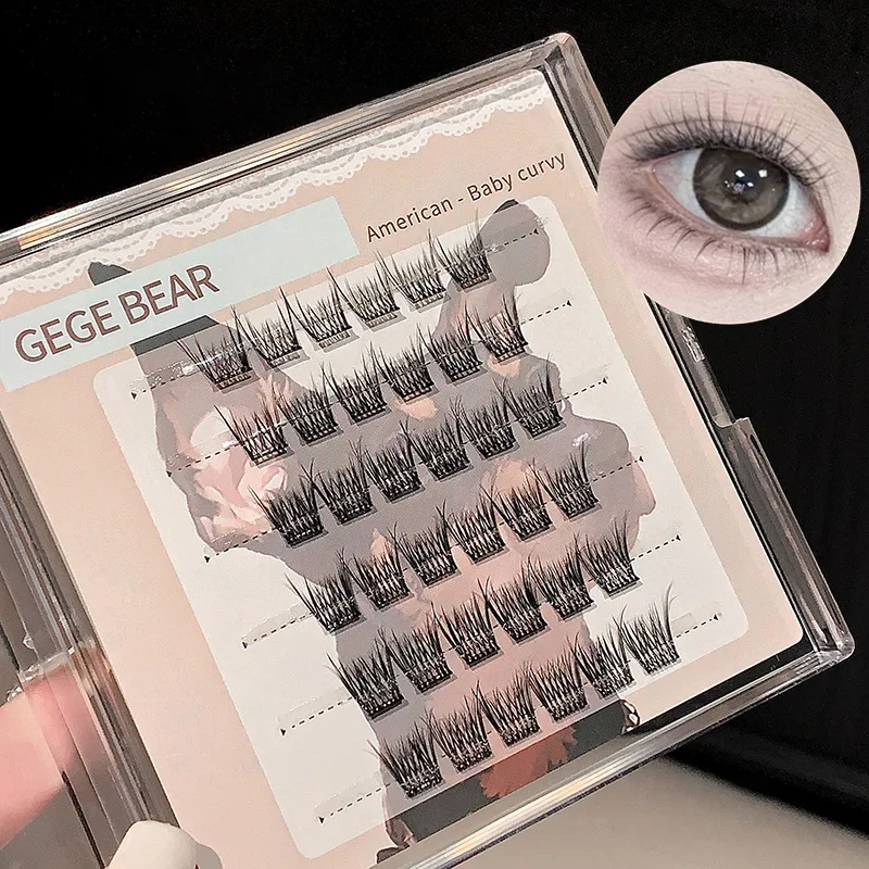 Cílios postiços sem cola Gege Bear – Aplicação fácil em 3 etapas, aparência natural, leve e levemente enrolada, aplicar maquiagem naturalmente