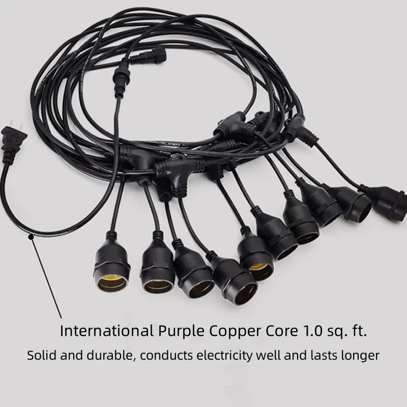 5M 10 E26 E27 Screw Type Waterproof Connectable Holder Christmas decorative garden lights string Cable Thick Cord