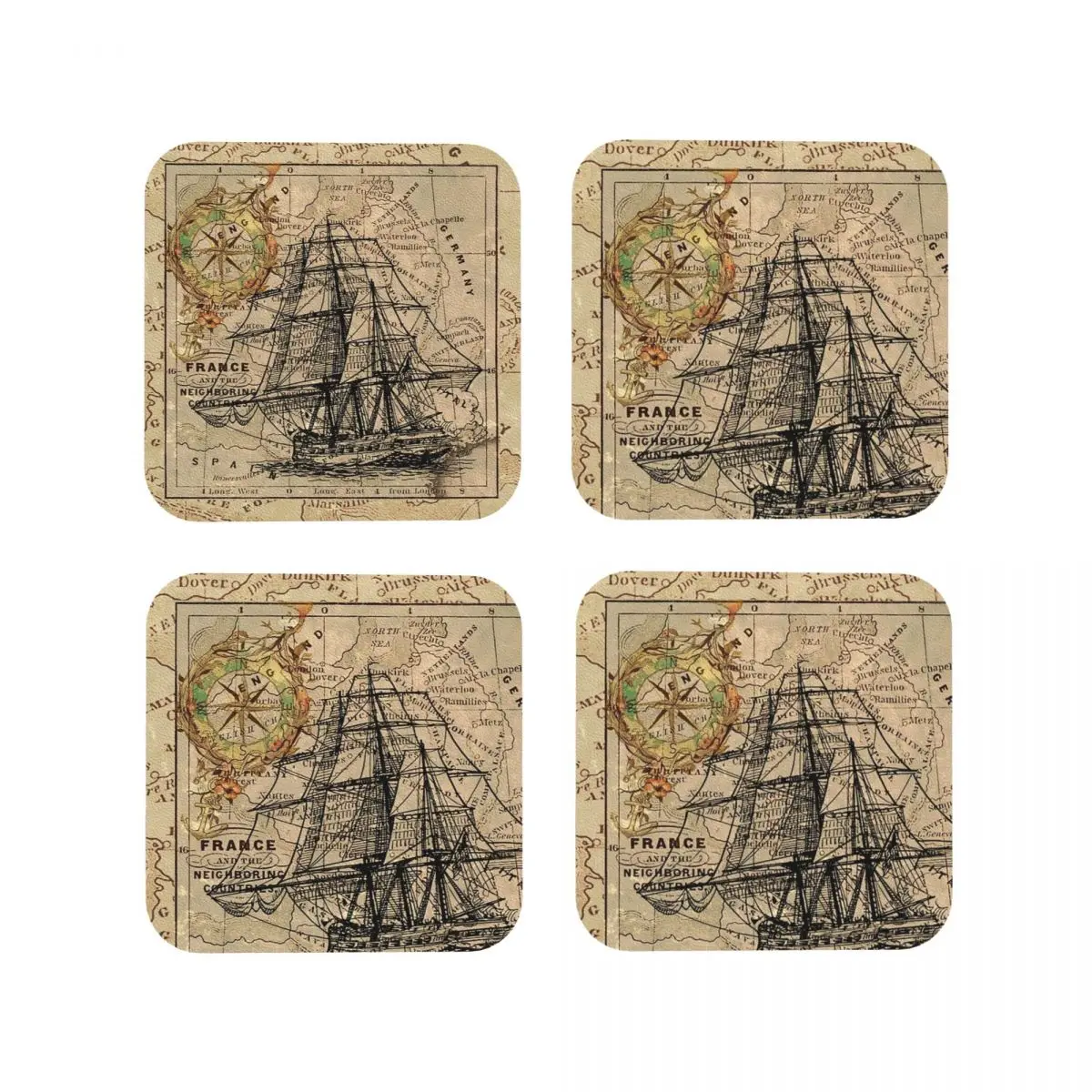 Vintage Pirate Ship Sailor Antique World Map Coasters Decoration And Accessories For Table Utensils Placemats Napkins Coffee Mat