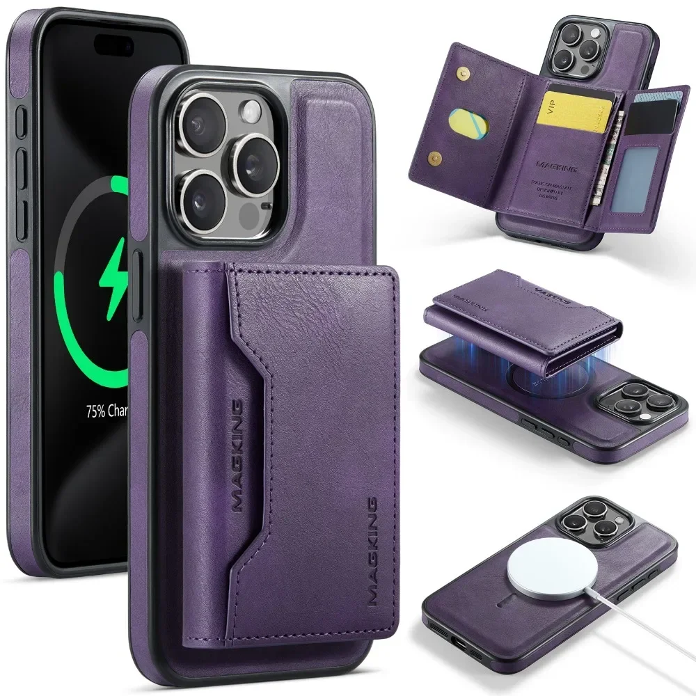

Magnetic Detachable 2-in-1 Wallet with Card Holder Phone Case for IPhone 16 15 14 Plus 13 12 Pro Max PU Leather Protective Cover