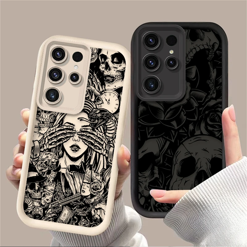 Artistic Style Skeleton Girl Case For Samsung Galaxy S24 S23 S25 Ultra S22 S21 Plus FE A56 A36 A26 A16 A06 A15 A25 A35 A55 5G