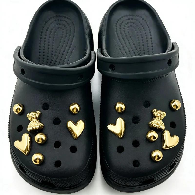 14PCS DIY Hole Shoes Charms Black & White Pearl Bear Design Quality Garden Shoe Decoration Accessory for Girls Unique Gift Idea