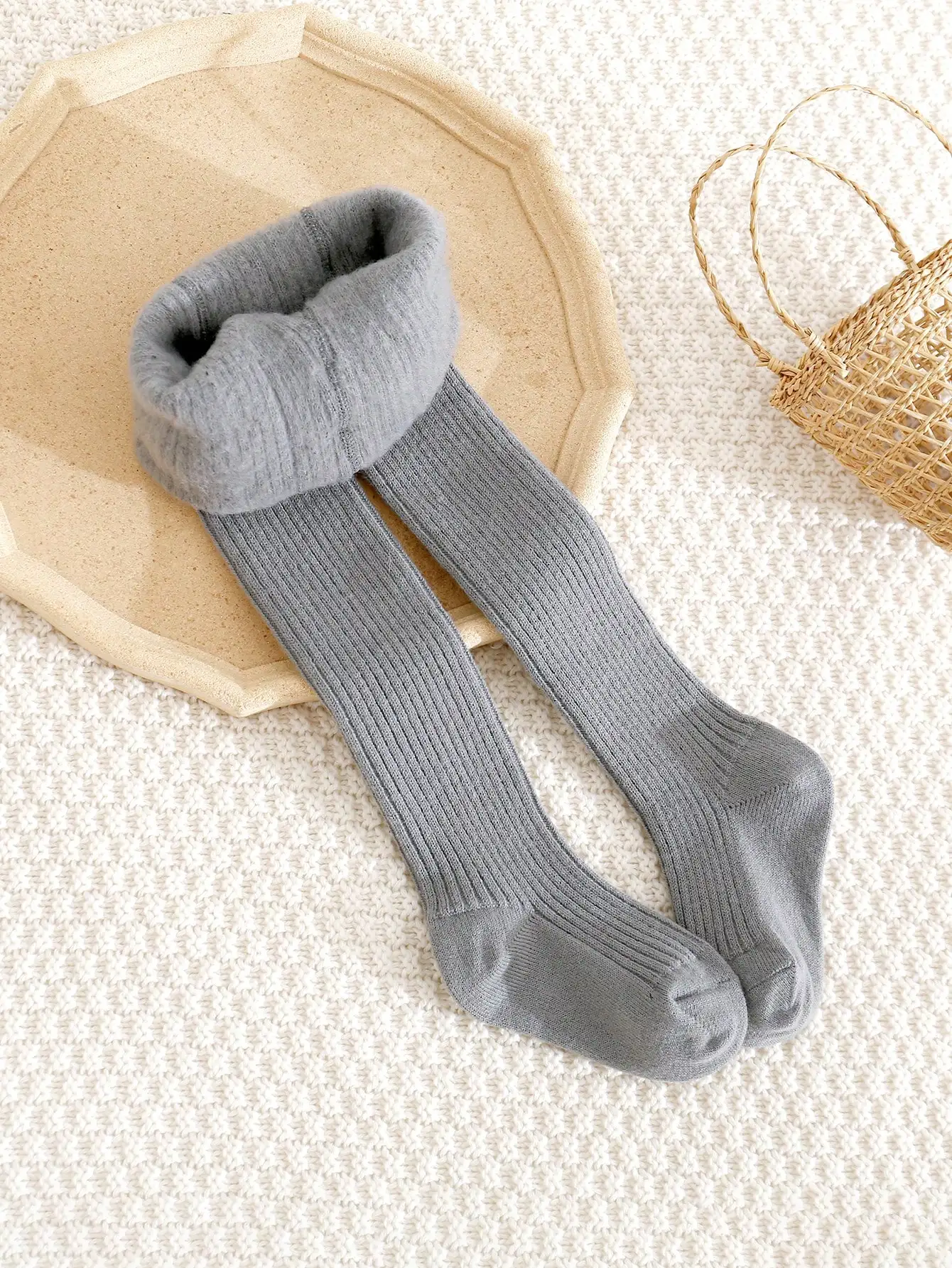 1 Stück Kinder-Strumpfhose mit vertikalen Rippen und Fleece-Futter, einfarbig, warm, weich, bequem, Leggings für Herbst und Winter, ideal für den täglichen Gebrauch im Freien. – Detail 9