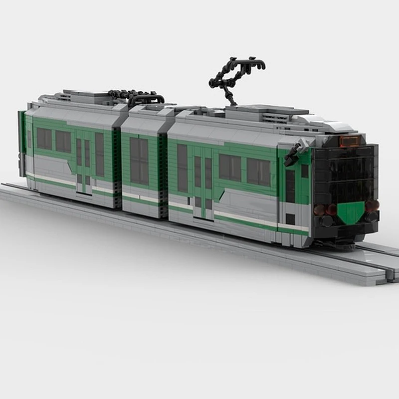Модель городского автомобиля MOC, строительные кирпичи, тип 9, зеленая линия, световой рельс, поезд, модульная технология, подарок, праздник, сборка, детский игрушечный костюм