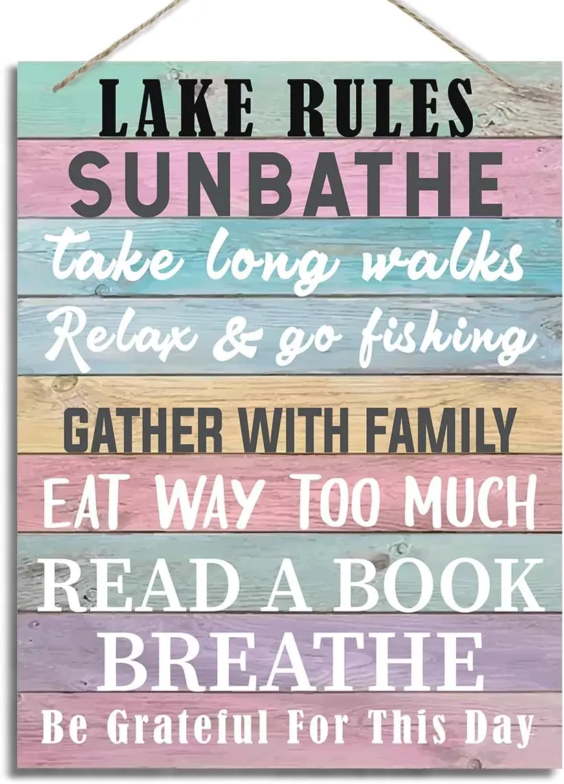 Lake Rules Sign, Decorative Hanging Wood Plaque for Wall, Positive Mindset Wood Sign, Inspirational Wood Sign, Rustic Door  sign