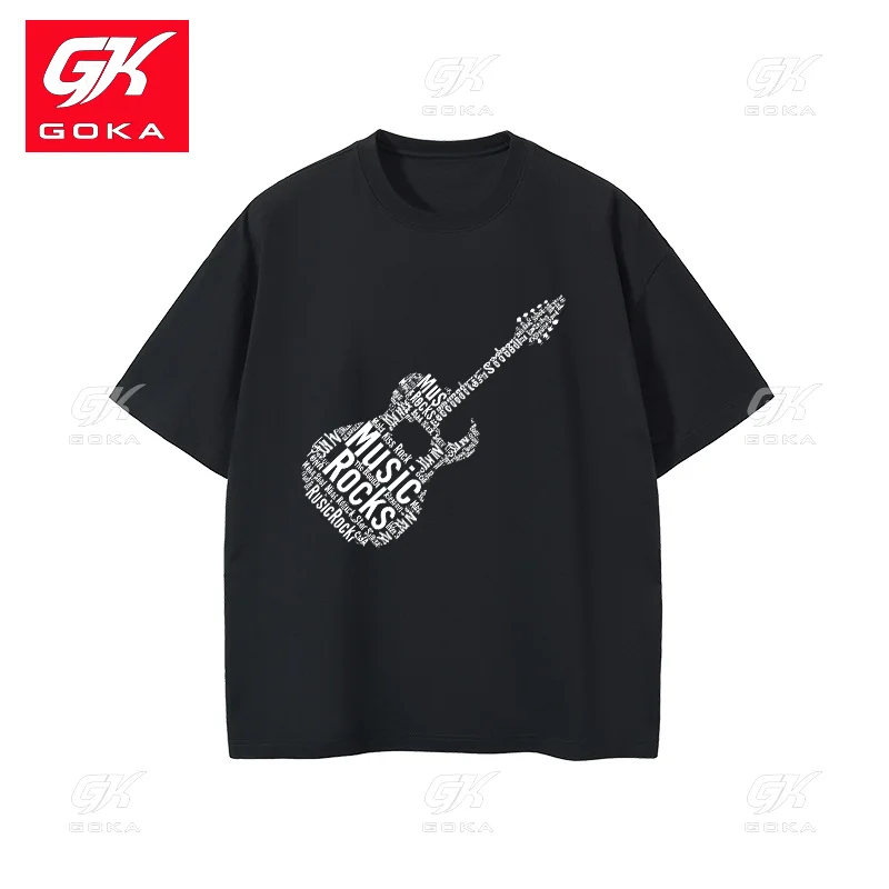 Letter Guitar T-shirt Loose Oversized Cotton Men Short Sleeves Unisex Casual Sports Tops Summer Training Workout Jogging Tees