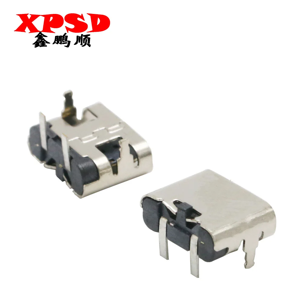 10 Buah Type-c 2Pin Horizontal 90 ° Plug-In Board Pengisian Cepat Type-c Female USB Female Plug-In Connector
