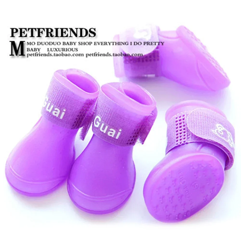 4pcs Soft Silicone Pet Rain Boots Anti-slip Wear-resistant Dog Rain Boots Jelly Color Outdoor Waterproof Shoes Pet Supplies