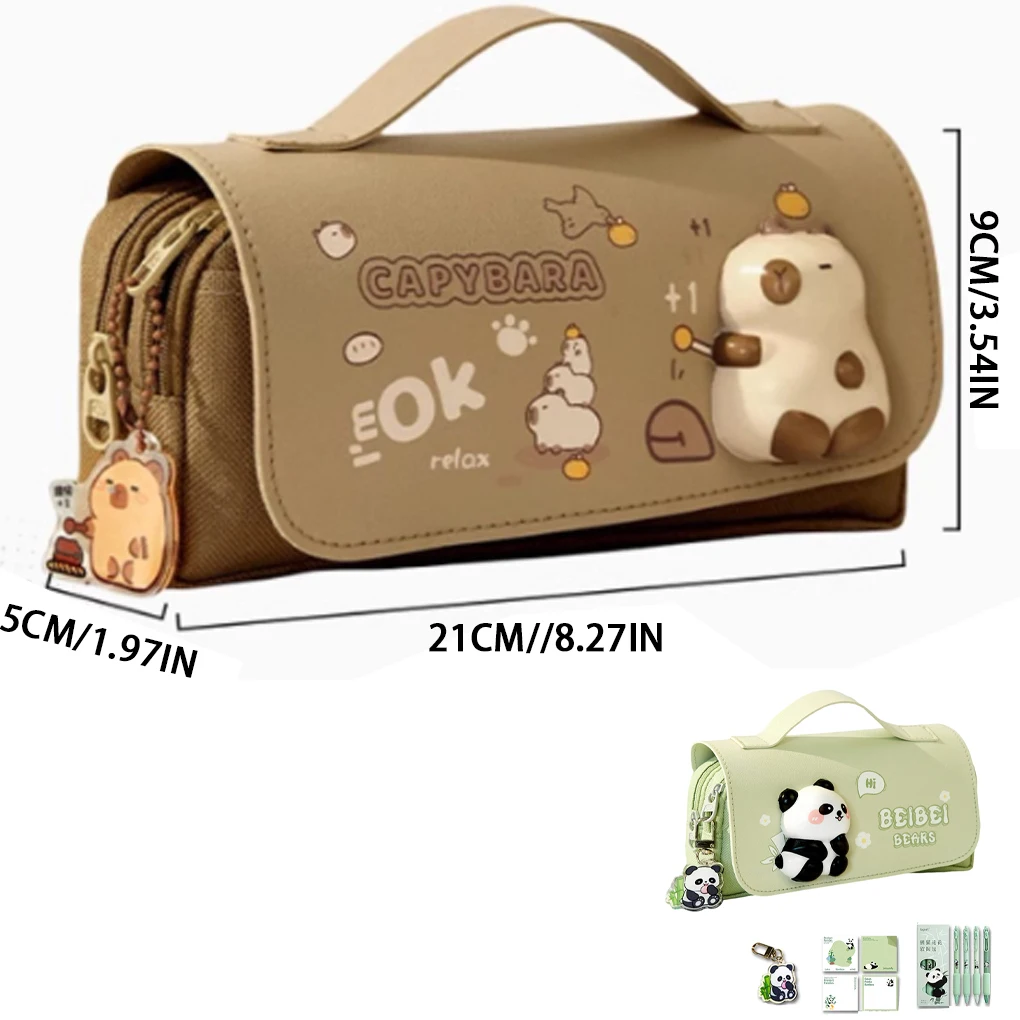 مقلمة Kawaii Capybara ذات سعة كبيرة مع وظيفة تخفيف التوتر وحقيبة أقلام لطيفة مع لعبة قابلة للضغط لقرطاسية الطلاب