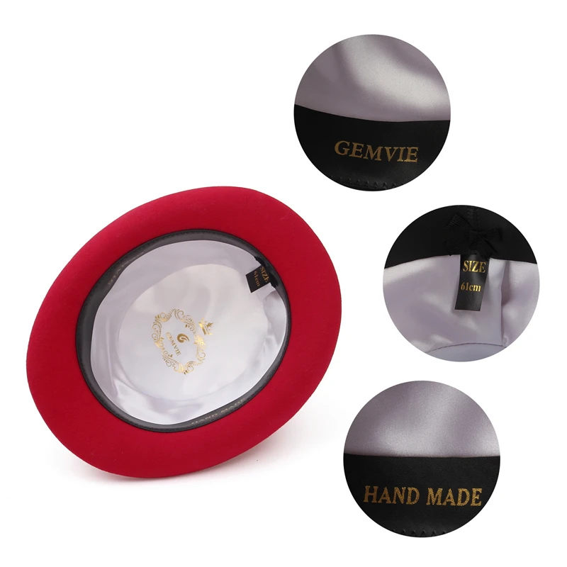 GEMVIE-Chapeau Derby en feutre de laine pour hommes et femmes, casquette de magicien, Fedora melon, costume formel, fête, 100%