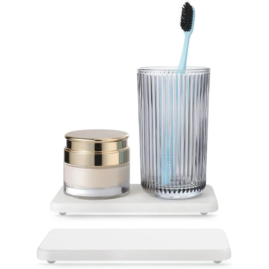 

Water Absorbing Stone Tray for Sink Quick Drying Diatomaceous Earth Coasters Soap Dish Holder and Toothbrush Holder for Bathroo