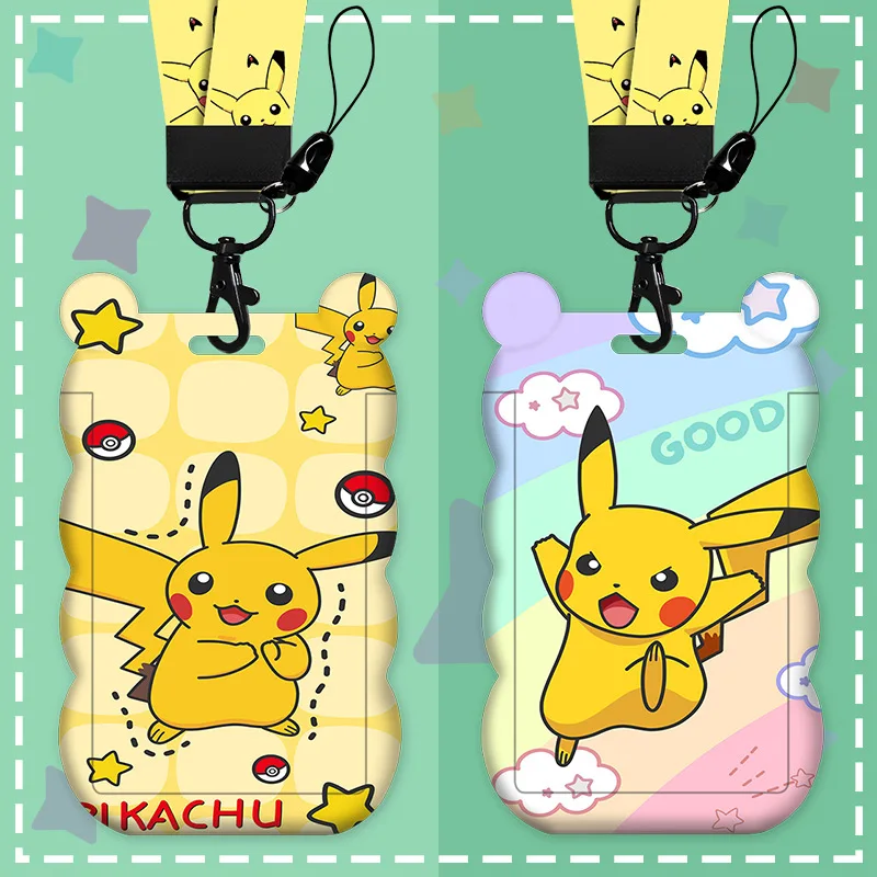 Pikachu Card Holder Set - Cute Wave Design Bus/Subway Pass Case with Neck Strap for Students