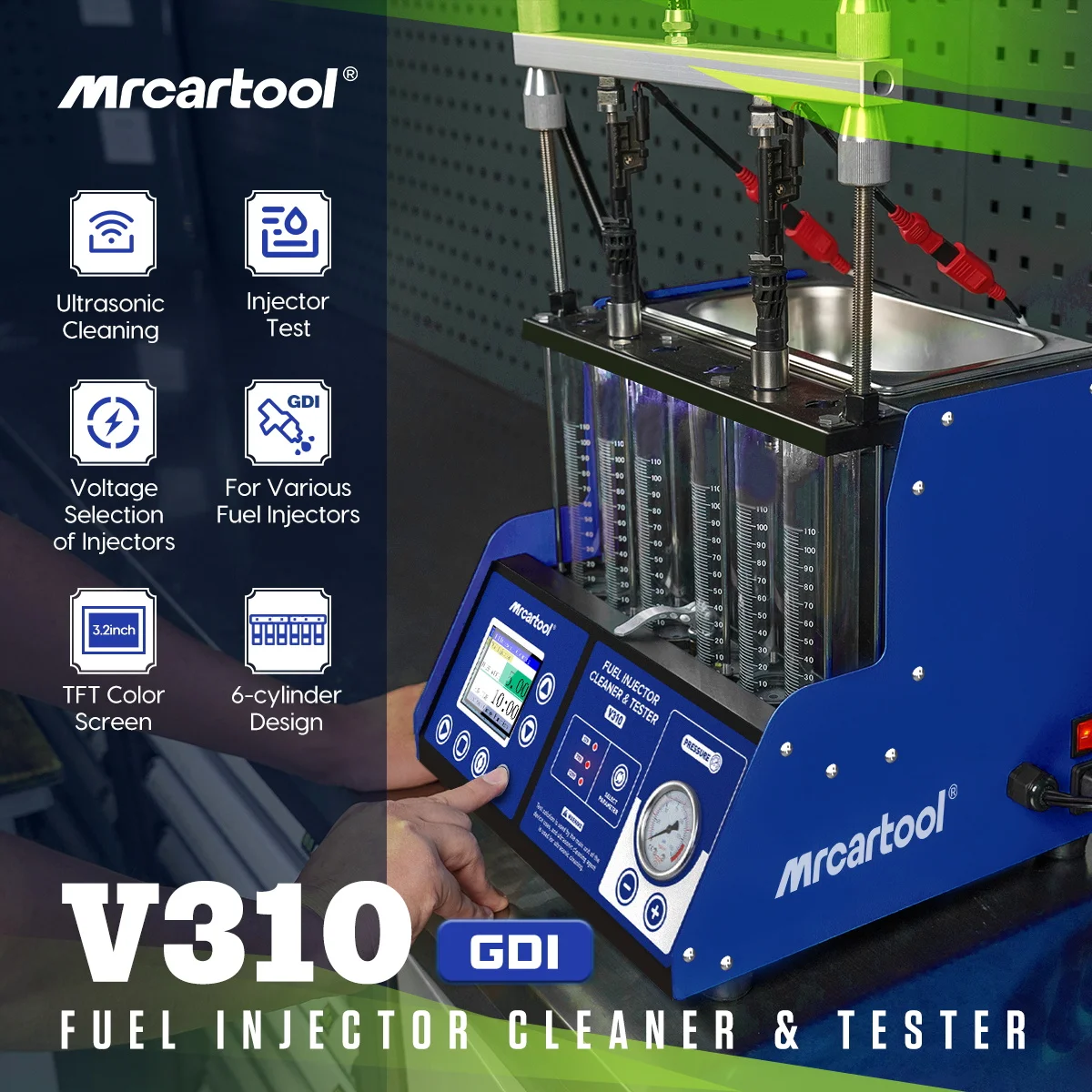 

MR CARTOOL Car GDI Fuel Injectors Tester Cleaning Machine V310 Automotive Piezo Fuel Nozzle Washer 6 Cylinders VS AUTOOL CT400
