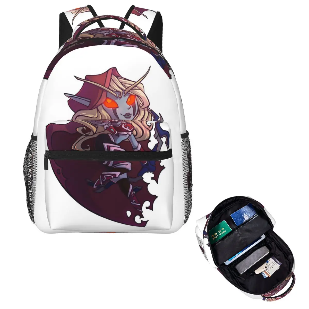 Cute Sylvanas Windrunner Chibi WoW Banshee Queen Fanart Student Backpack School Bag Daypack Fashion Bookbag Shoulder Bags
