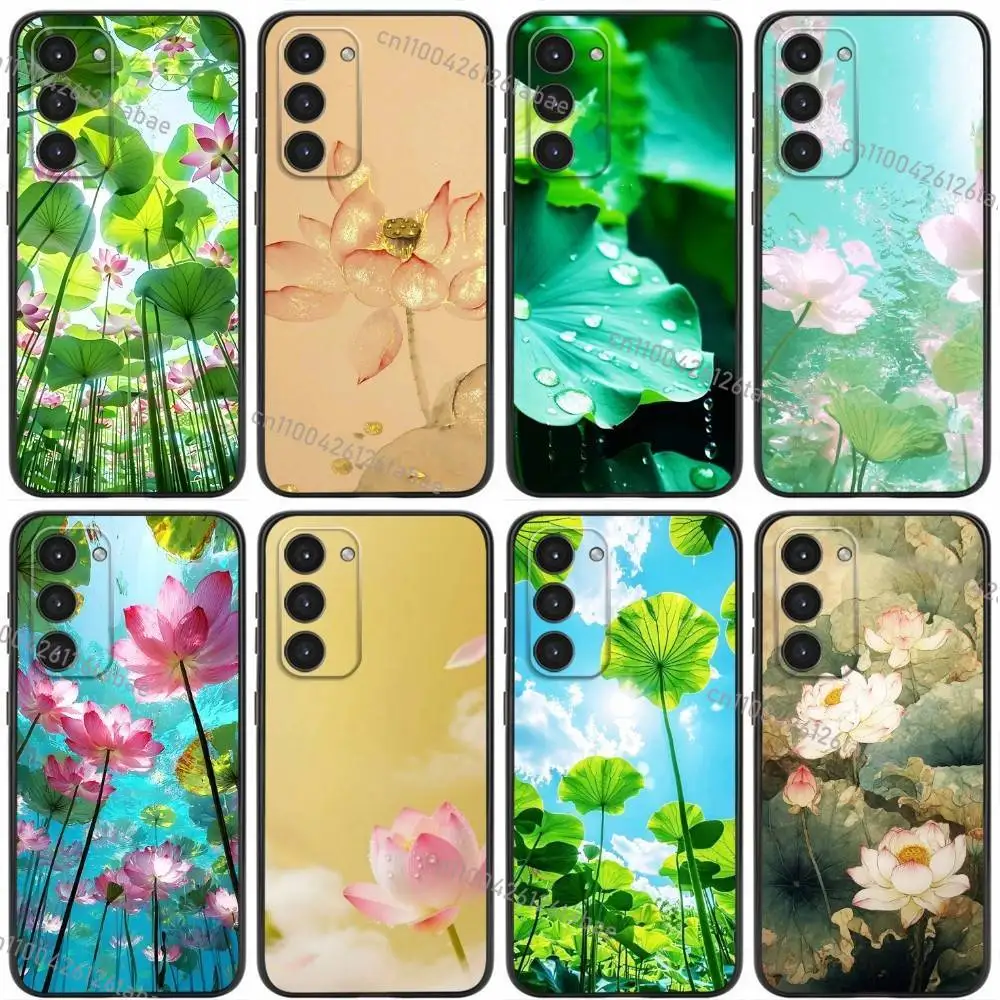 Lotus lotus leaf Phone Case For Samsung Galaxy A20,21s,22,31,32,52,53,72,73,80,91 Soft Liquid Silicone Black Cover