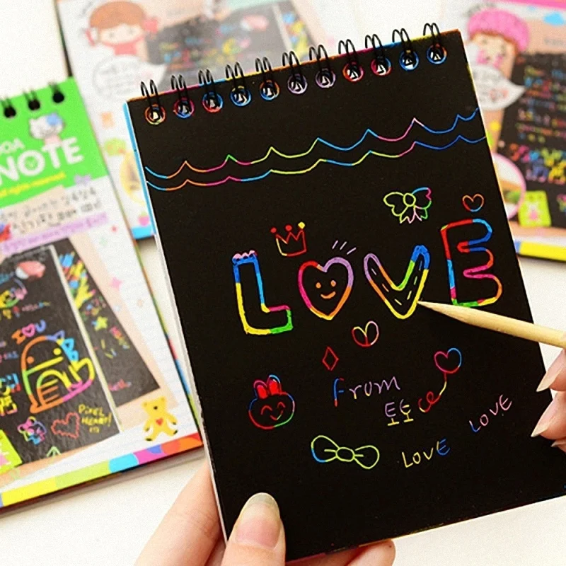 STONEGO Scratch Graffiti Book DIY Cartoon Sketch Book Colorful Scratch Painting Children Surprise Coating Magic Book