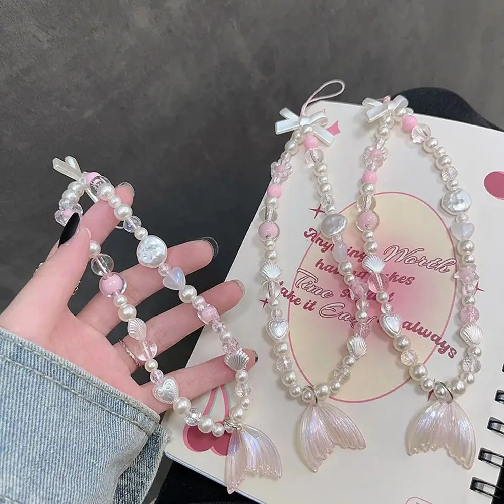 

Mermaid bracelet short mobile phone lanyard creative wrist lanyard high-end handmade bead string pendant phone wrist