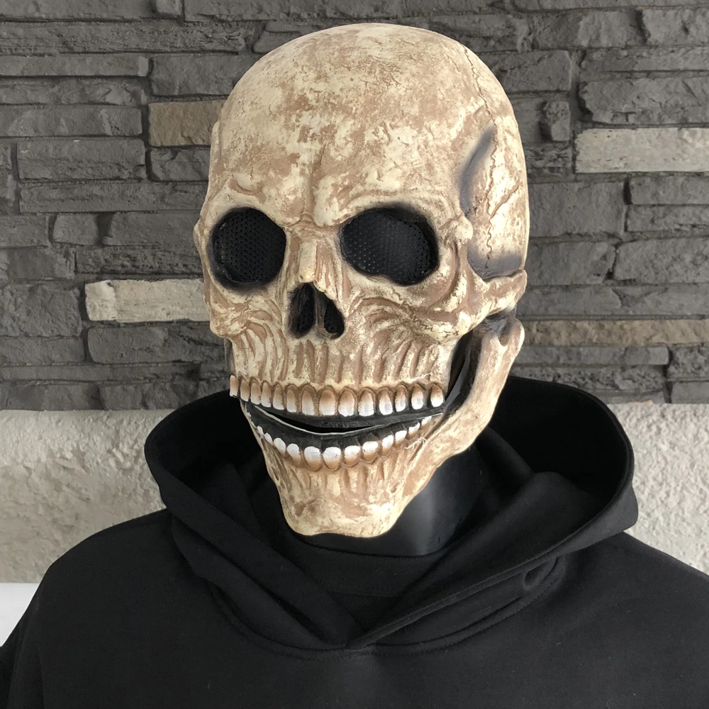 Halloween Moveable Mouth Jaw Skull Mask Cosplay Horror Skeleton Killer Demon Latex Helmet Carnival Purim Party Costume Props