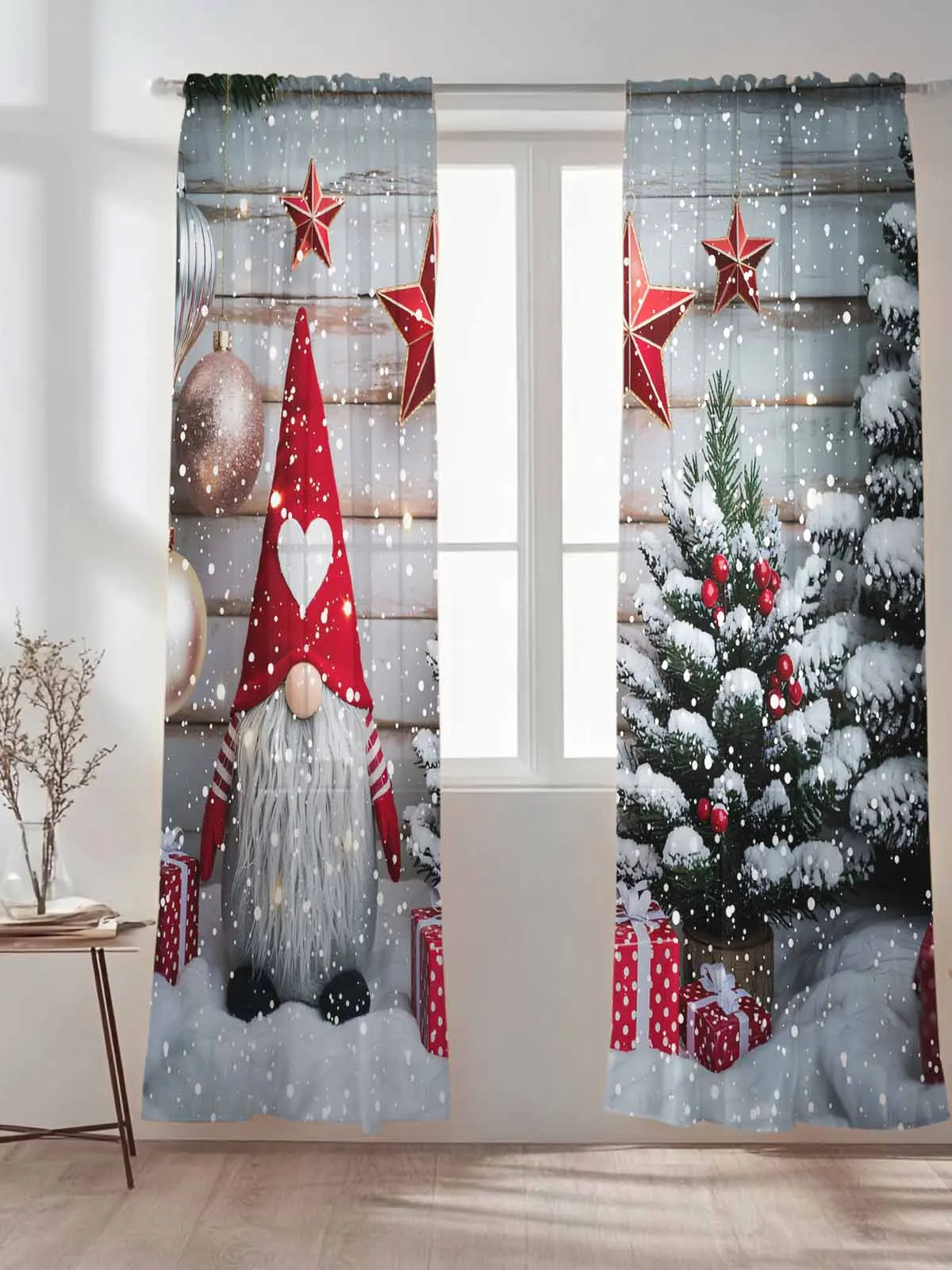 

Winter Christmas Gift Box Gnome Tulle Sheer Curtains for Living Room Bedroom Kitchen Decoration Voile Organza Curtains