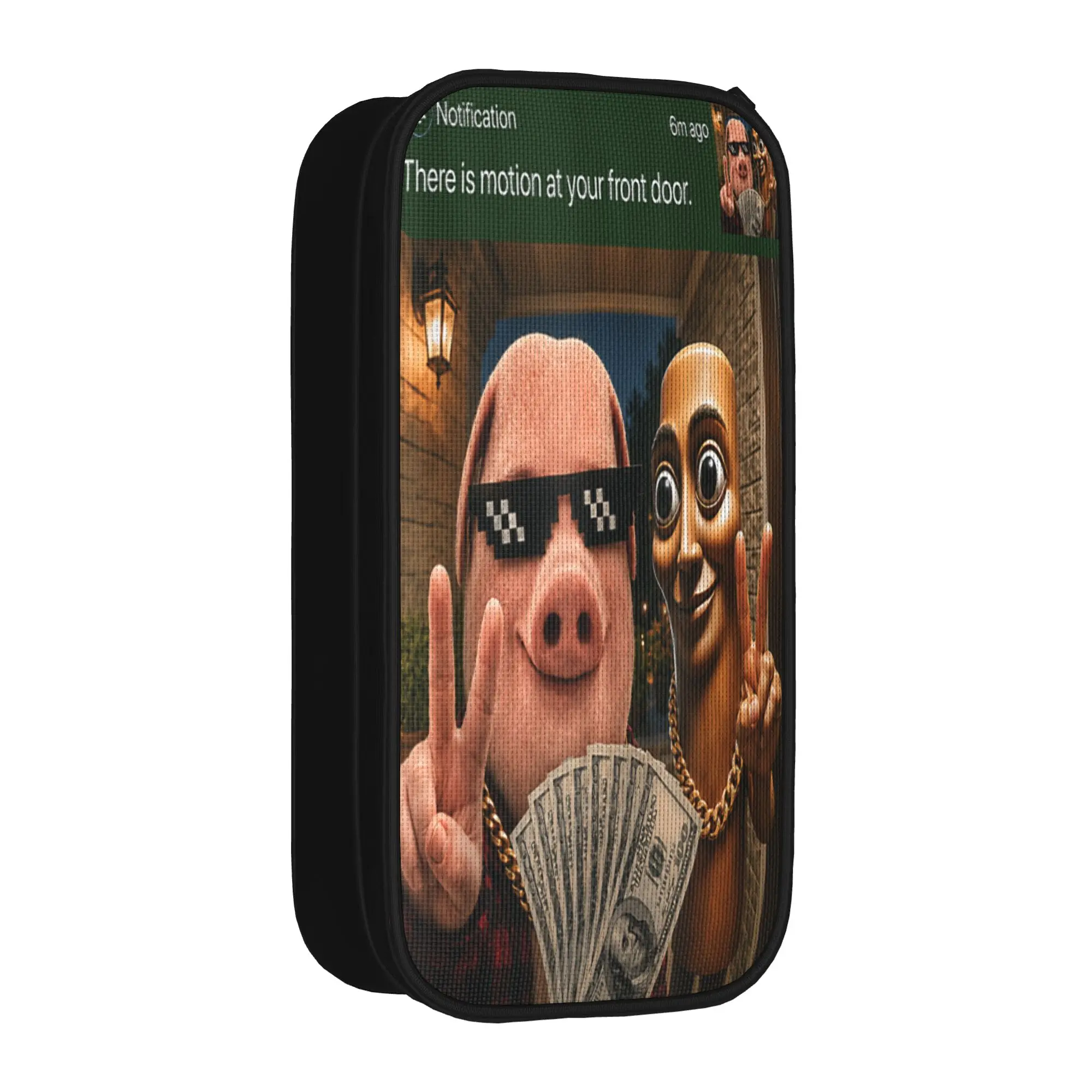 John Pork and Tung Tung Tung Sahur Front Door Pencil Case School Pencil Cases Double Layer Girls Boys Cool College Pencil Box