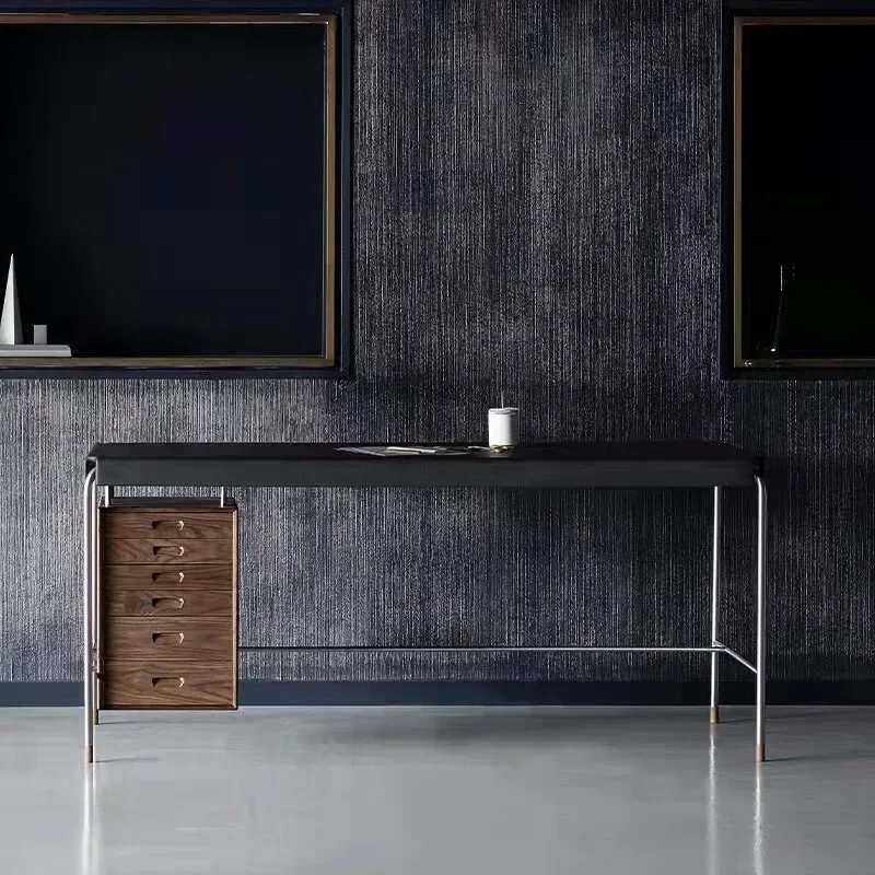 y14- minimalist desk retro wind with locker stainless steel designer desk