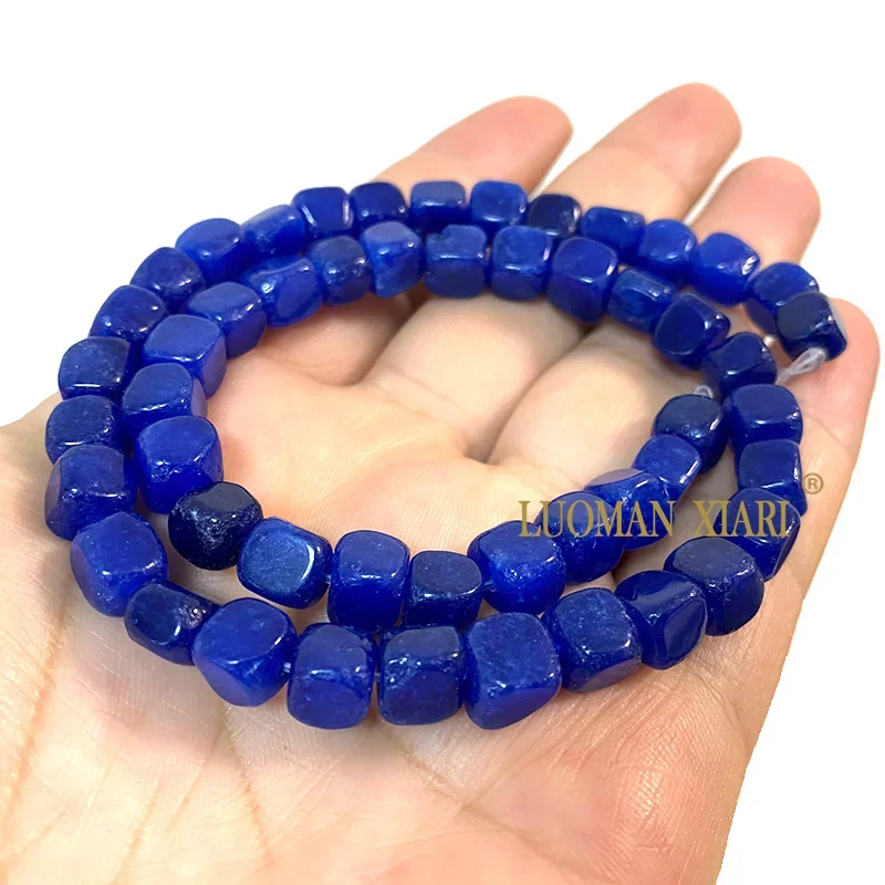 8x8MM Cube Chalcedony Dark Blue Orange Natural Stone Loose Square Spacer Bead for Jewelry Making DIY Bracelet Charms Accessories