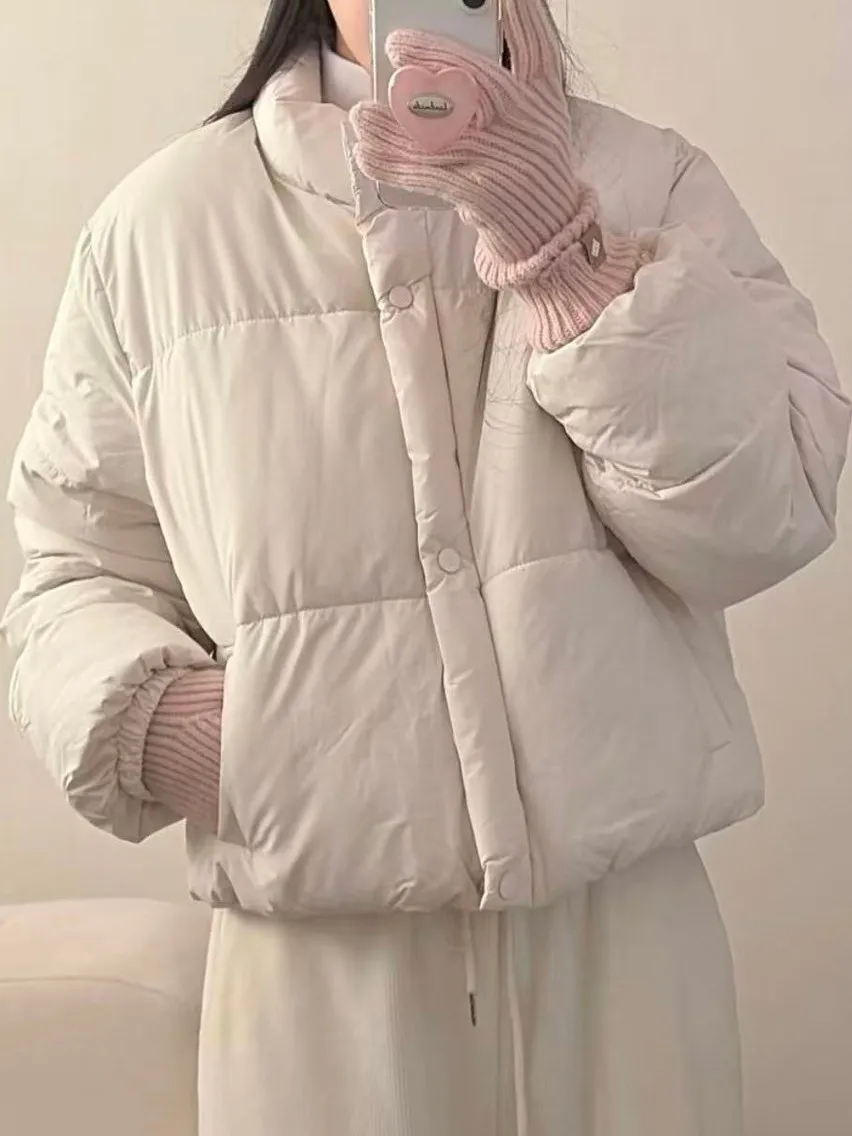 

Korean Faion Versatile High Collar Warm Long Sve Cotton Jaet Women's Small Size Ele Anti-Aging Design Bread Coat