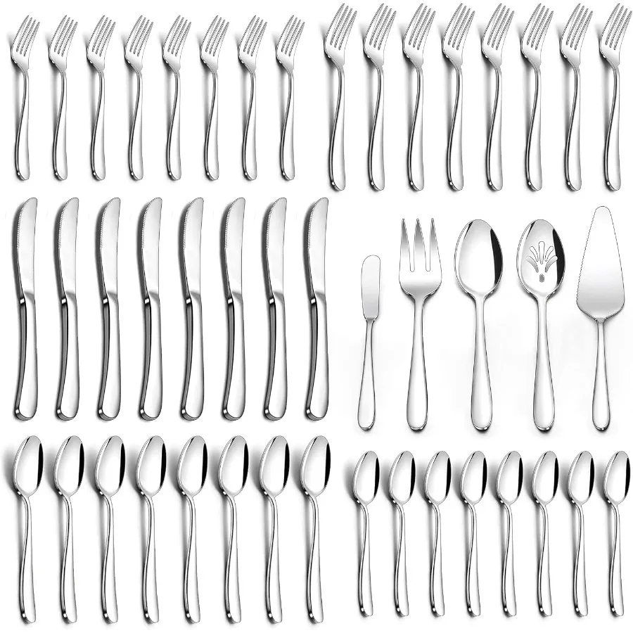 

Heavy Duty Silverware Set with Serving Utensils 65Piece Stainless Steel Heavy Weight Modern Flatware Set for 12 Fancy Cutlery f