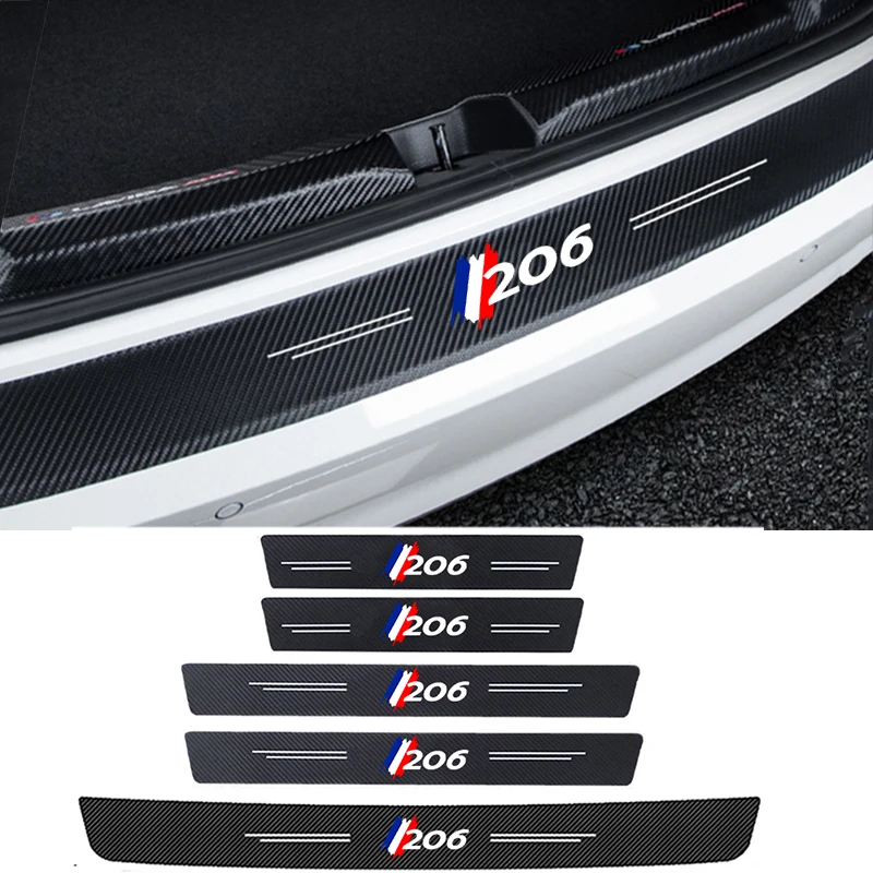 Carbon Fiber Car Threshold Anti Scratch Sticker Decoration for Peugeot 206 Badge Auto Door Trunk Sill Protective Strip Decals