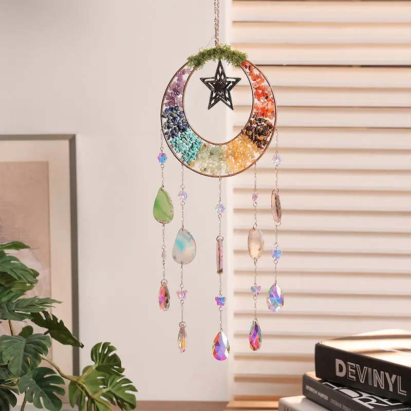 

Crystals Natural Stones Suncatcher Moon 7 Chakra Gemstone Sun Catchers Healing Meditation Interior Room Decoration Handmade Gift