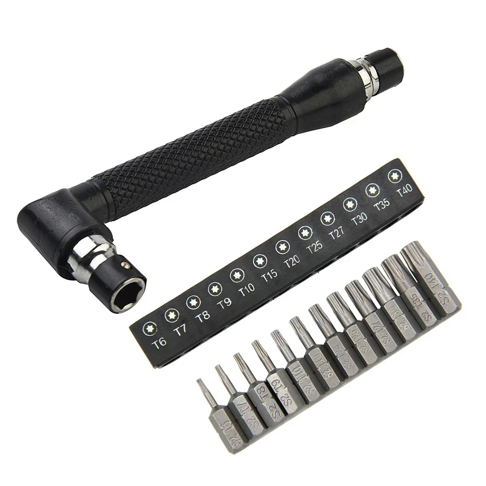 L-type Ratchet Wrench T6-T40 Magnetic Security Torx Bits Set With Right Angle Screwdriver Handle Quick Socket Wrench Hand Tools