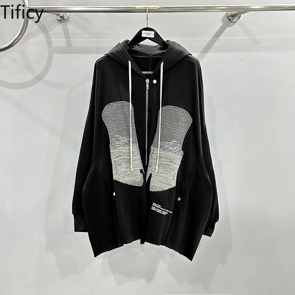 

TIFICY Fashion Casual Men's Dark Autumn/winter Gothic Portrait Embroidery Big Hat Cardigan Zipper Hoodie Sweatshirts Jacket