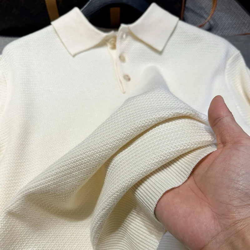 سترة رجالية من مزيج الصوف، أزرار على شكل صدفة بياقة بولو، نمط المال القديم، رمادي فاتح ​