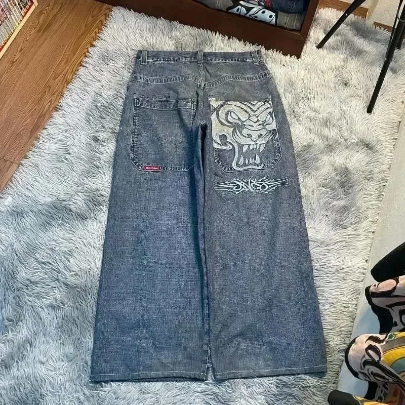 Jnco กางเกงยีนส์ขาบานสำหรับ Y2K กางเกงยีนส์ขาบานปักลายแบบกอธแบบวินเทจฮาราจูกุชายสำหรับผู้ชายและผู้หญิง