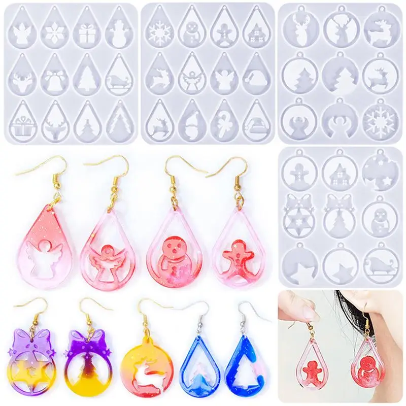 クリスマスをテーマにした女性用の穴のあるシリコンモールド,DIYイヤリングペンダント,キーホルダーネックレス,オーナメント,エポキシ樹脂
