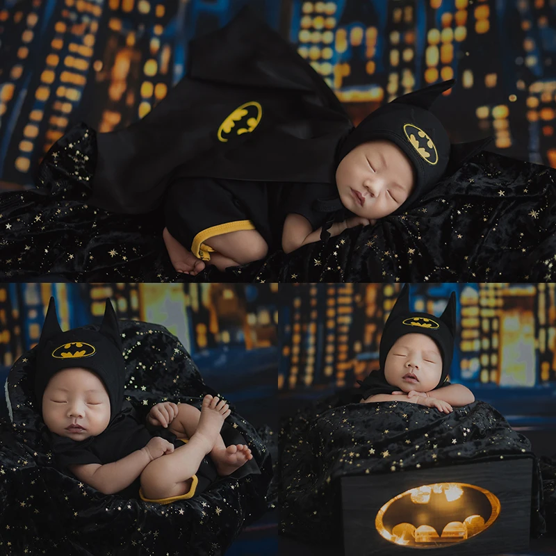 Recém-nascido Fotografia Vestuário Set, Cool Caped Crusader Theme, Star Backdrop Blanket, Baby Posing Prop, Studio Photo Accessories