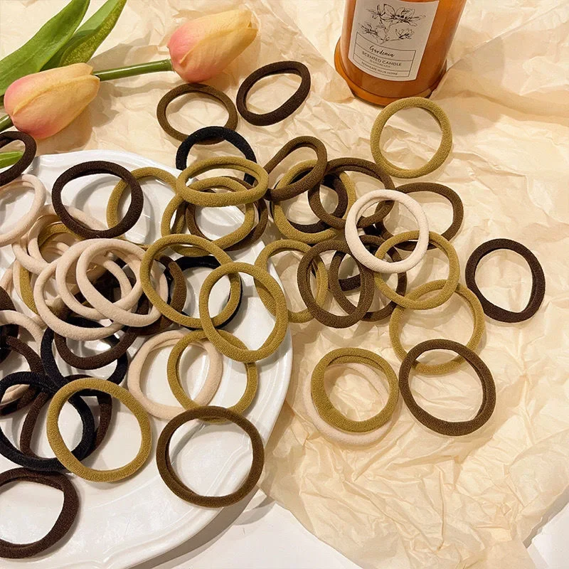 20-200pcs Basic Nylon Hair Rope Rings Kid Sweet Girls Khaki Brown High Elastic Ponytail Holders Ties Headbands Accessories 4.5cm