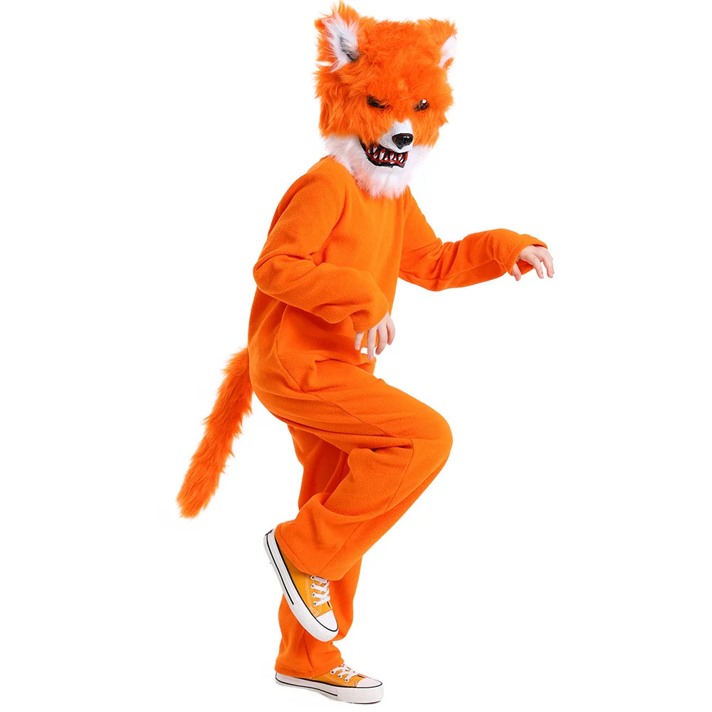 Parent-child Unisex Adult Kids Child Orange Fox Costume for Boys Girls Men Women Tween Teens 12-14Y 14-16Y Jumpsuit Mask