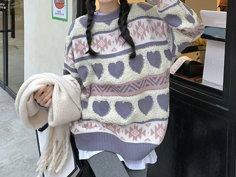 

2025 Autumn and Winter New Sweater for Female Students Loose Long Sleeved Knitted Sweater Retro Top