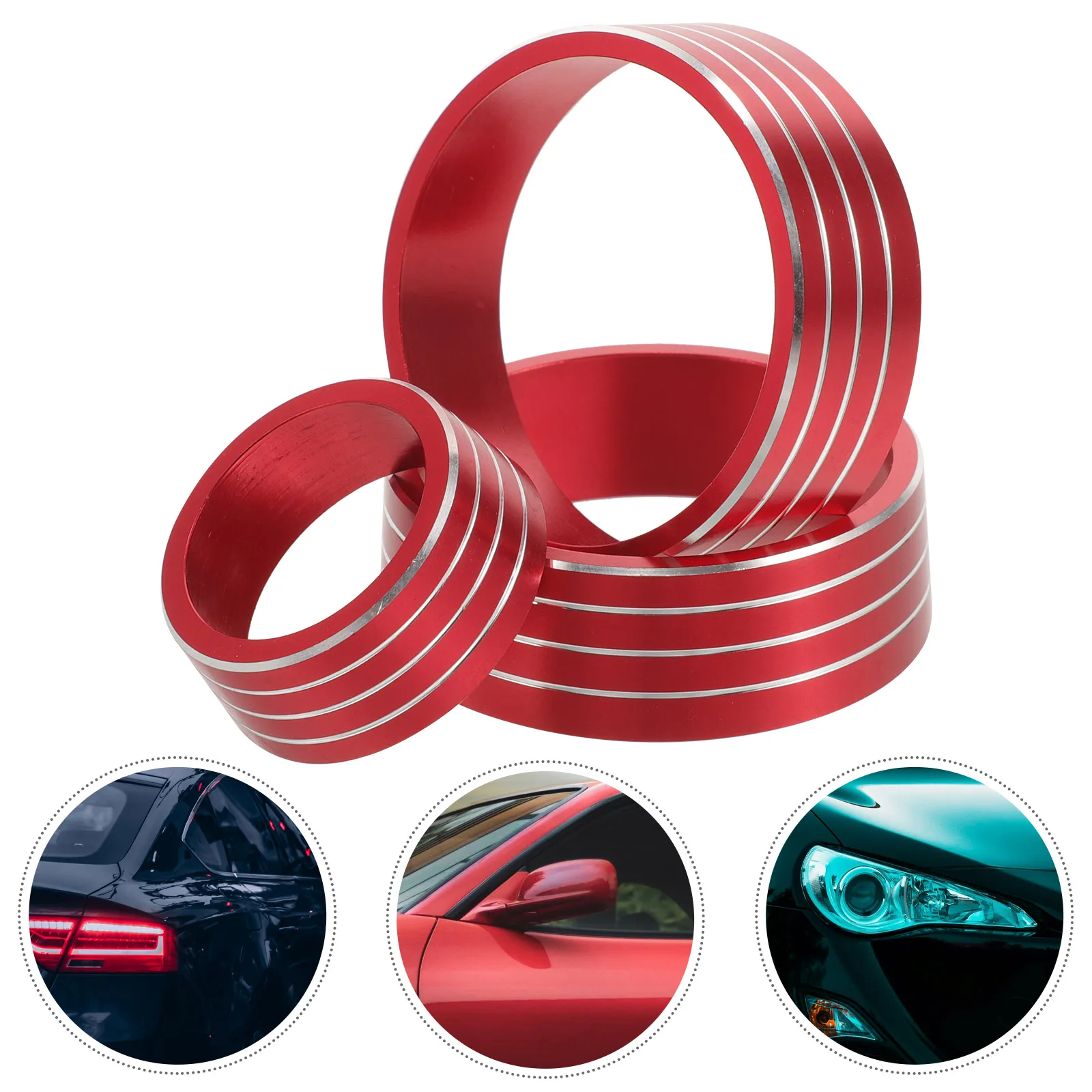 3pcs Air Conditioner Knob Cover Decorative Trim Ring Car Interior Accessories Fade Resistant Aluminum Alloy Easy Installation
