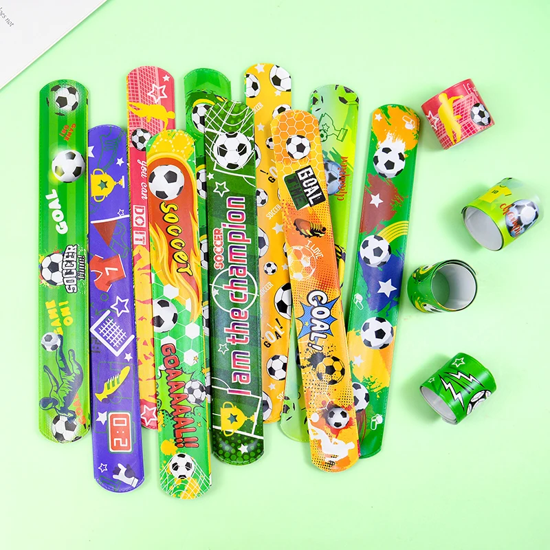 12pcs Soccer Slap Bracelets Wristband Toys Football Theme Kids Birthday Party Favors Baby Shower Football Sports Party Supplies 