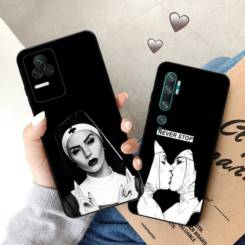 Soft Case for Redmi Note 11S 10S A3 10C 10A A3X Xiaomi 14 11T Pro 10T 10 11 Lite 5G 4G Devout Sister Nun Black Phone Cases Cover