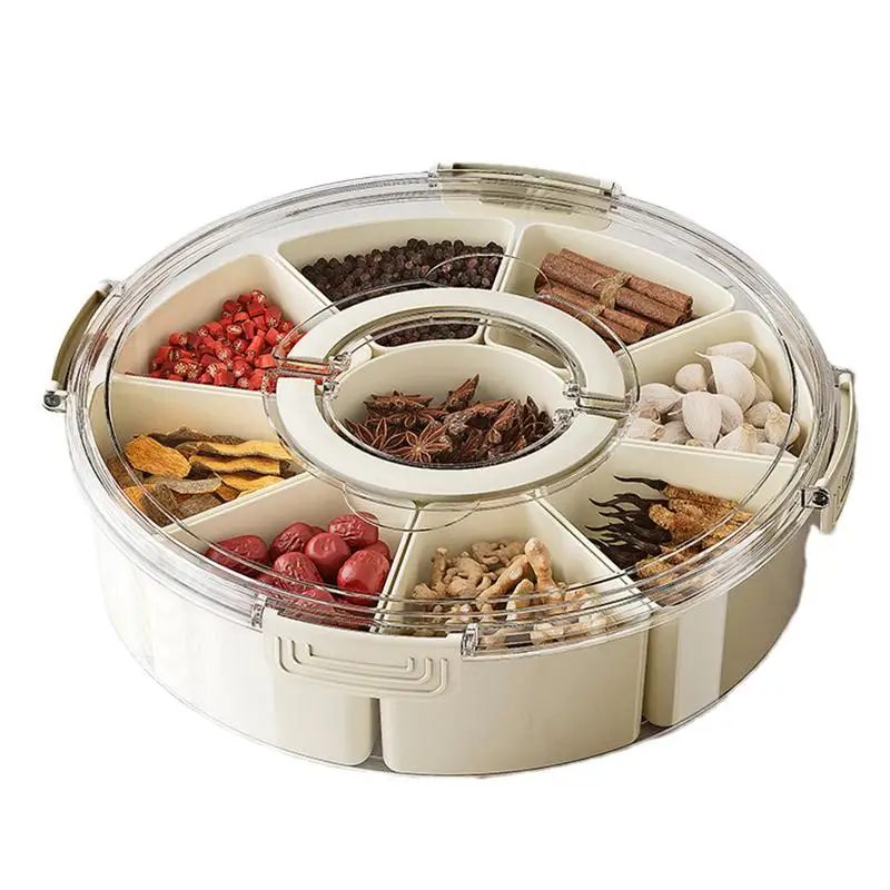 

Kitchen Seasoning Storage Box 8 Grids Transparent Snacks Candy Tray with Sealed Lid and Handle Food Nuts Storage Containers